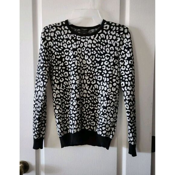 Ann Taylor Women's Animal‎ Print Knit Sweater Long Sleeve Black Cotton Blend XXS - Picture 1 of 8